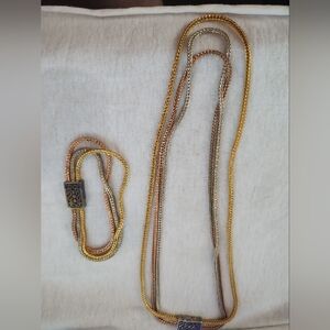 Gold, Silver and Rose toned Necklace and Bracelet Set